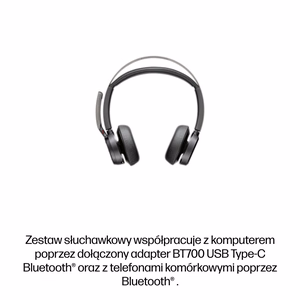 HP Poly Voyager Focus 2-M USB-C-C -kuulokkeet USB-C/A-adapteri latausteline