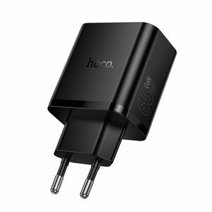 Hoco verkkolaturi 2x USB-C + USB-A QC3.0 PD 3A 65W N75 musta