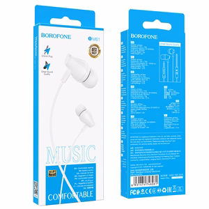 Borofone Earphones BM61 Wanderer with microphone white