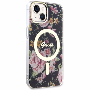 Guess Flower MagSafe suojakuori iPhone 14:lle - musta