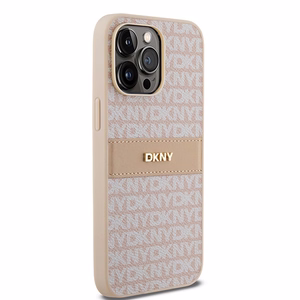 DKNY Nahkainen Mono Stripe & Metal Logo Suojakuori iPhone 14 Pro Max:lle - vaaleanpunainen