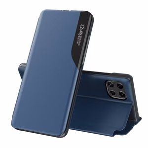 Eco Leather View Case tyylikäs kirjatyylinen suojakuori jalustalla Samsung Galaxy A22 4G sininen