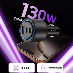 CC04 3-porttinen PD130W auton laturi - Musta