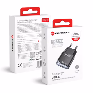 Phone charger Forcell F-Energy Ultra Slim GaN III USB C PD QC4.0 3A 30W B130101-E black
