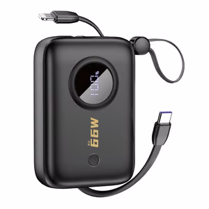 Dudao K14 10000mAh tehopankki USB-C / Lightning-kaapeleilla - musta