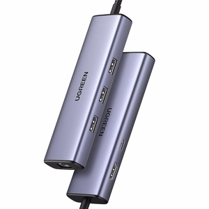 Ugreen CM512 15598 6in1 USB-C-keskitin - 3x USB-A 3.0 / HDMI / RJ45 / USB-C PD - harmaa
