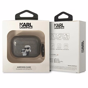 Karl Lagerfeld KLAPHNKCTGK musta suojus AirPods Pro:lle Glitter Karl&Choupette