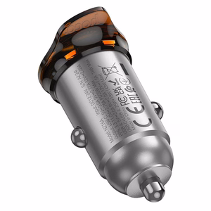Autolaturi Hoco USB-A + USB-C QC3.0 PD 43W + USB-C - USB-C -kaapeli NZ16A metallinen harmaa