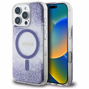 Guess HC Resin Bottom Glitter MagSafe Suojakuori iPhone 16 Pro Maxille - violetti