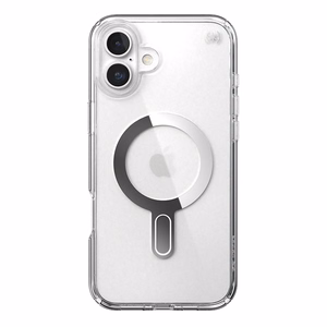 Speck Presidio Perfect-Clear -suojakuori MagSafe- ja ClickLock-tuella iPhone 16 Plus:lle, Clear/Chrome