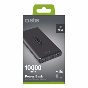 Powerbank SBS TTBB10000FASTPD20K 10000 mAh 20W Power Delivery -virtalähteellä - musta