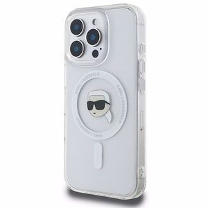 Karl Lagerfeld IML Metal Karl Head MagSafe Suojakuori iPhone 16 Pro:lle - Valkoinen