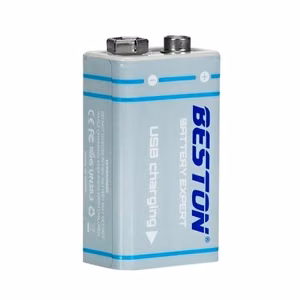 Ladattava 9V paristo USB C -liitännällä, 1000mAh, Li-Ion