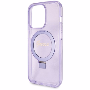 Guess Ring Stand Script Glitter MagSafe suojakuori iPhone 13 Pro / 13:lle - violetti