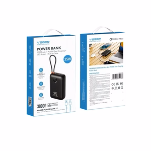 Varavirtalähde VEGER 30000 mAh sisäänrakennetulla Type C / Lightning -kaapelilla PD QC3.0 35W K3 (W3018) musta
