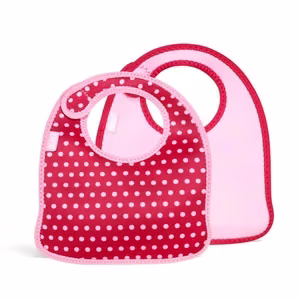 BUILT Mess Mate neopreeniset ruokalaput taaperoille, 2 kpl, Baby Pink Mini Dots