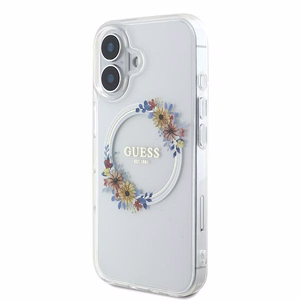 Guess IML Flowers Wreath MagSafe Suojakuori iPhone 16 Plus:lle - läpinäkyvä