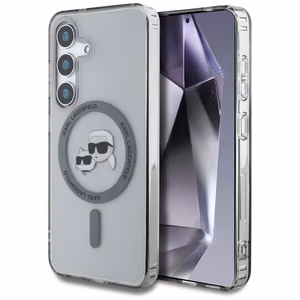 Karl Lagerfeld Button Karl & Choupette Heads Printed Logo MagSafe Suojakuori Samsung Galaxy S25 Plus Musta