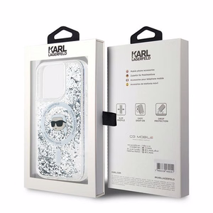 Karl Lagerfeld Liquid Glitter Karl Head MagSafe suojakuori iPhone 15 Pro Max:lle - läpinäkyvä