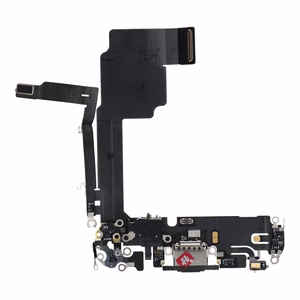 Original charging-port flex cable removed from a donor device for iPhone 15 Pro – black