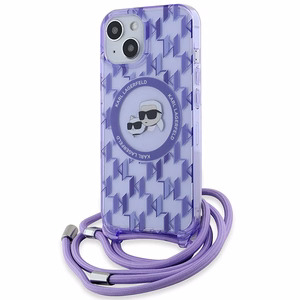 Karl Lagerfeld IML Crossbody Monogram Karl & Choupette Head MagSafe Suojakuori iPhone 15 / 14 / 13:lle - violetti