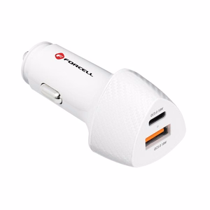 Autolaturi Forcell F-Energy Carbon USB C + USB A QC3.0 PD 3A 38W CC50-1A1C valkoinen