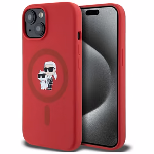Karl Lagerfeld Silikoninen Karl&Choupette Heads Ring MagSafe iPhone 15:lle Suojakuori - Punainen