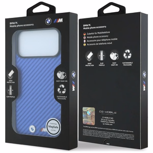 BMW suojakuori laitteelle iPhone 18 Pro Max / 17 Pro Max: (Carbon Metal Logo), MagSafe-yhteensopiva, väri: sininen