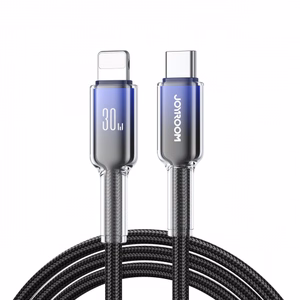 Joyroom S-A42 Crystal-Clear Series 30W USB-C - Lightning -kaapeli 1,2 m - musta