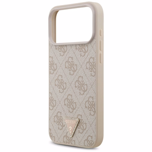 Guess Leather 4G Triangle Strass MagSafe suojakuori mallille iPhone 17 Pro Max / 18 Pro Max – vaaleanpunainen