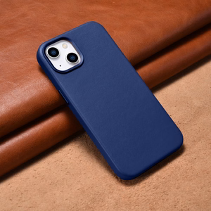 iCarer Case Nahkakotelo iPhone 14:lle luonnonnahasta valmistettu sininen (WMI14220705-BU) (MagSafe-yhteensopiva)