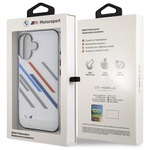 BMW Motosport IML Random Stripes Suojakuori iPhone 16 Plus:lle - harmaa