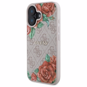 Guess GUHMP16SP4ROPEMCP iPhone 16 6.1" Vaaleanpunainen/Vaaleanpunainen Kova Suojakuori 4G Flowers Print MagSafe