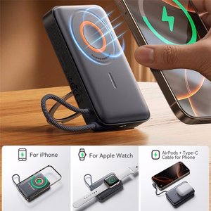 Joyroom JR-PBM02 Powerbank 22.5W 10000mAh 3in1 magneettinen induktiivinen yhteensopiva MagSafe kanssa sisäänrakennetulla kaapelilla - musta