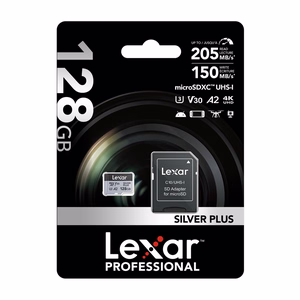 Lexar High-Performance Silver Plus microSDXC -muistikortti 128 Gt + sovitin