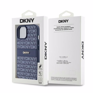 DKNY Nahkainen Mono Raita ja Metallinen Logo Suojakuori iPhone 15 / 14 / 13:lle - sininen