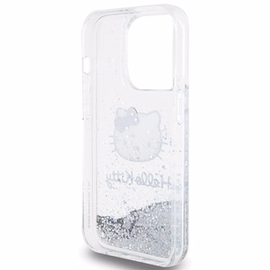 Hello Kitty Liquid Glitter Charms Kitty Head Suojakuori iPhone 15 Pro:lle - hopeinen