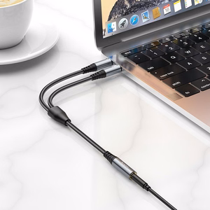 Cable AUX 2in1 Jack 3,5 mm (female) to 2 x Jack 3,5 mm (male) Hoco 0,25 m UPA21 metal gray