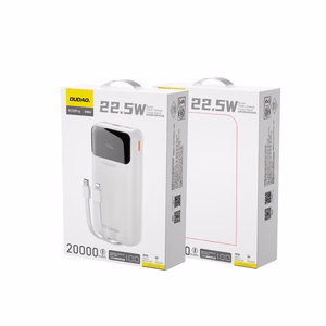 Dudao K15Pro Power Bank 20000mAh 22.5W PD USB-C / USB-A / Sisäänrakennettu Lightning ja USB-C kaapelit - Valkoinen
