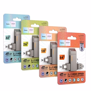 Pendrive 128GB USB 3.2 (USB A + USB C) Hoco UD15 harmaa