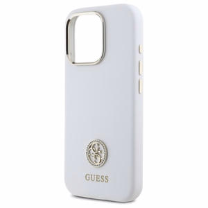 Guess Silikoninen Logo Strass 4G Suojakuori iPhone 16 Pro:lle - Valkoinen