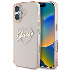 Guess IML Heart kotelo iPhone 16 - pinkki
