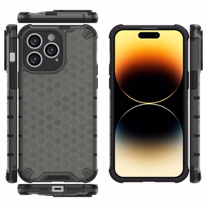 Honeycomb tapauksessa iPhone 14 Pro Max panssaroitu hybridi suojus musta