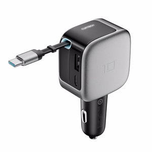 Cuktech CC903P car charger 100 W, with display and 70 cm retractable USB-C cable – gray