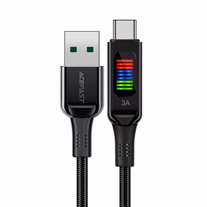 Acefast C7-04 USB-A USB-C 60W 1.2m kaapeli näytöllä - musta