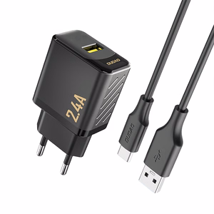 Dudao A23TEU 2,4A GaN USB-A seinälaturi USB-A - USB-C kaapelilla - musta