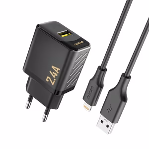 Dudao A23LEU 2,4A GaN EU USB-A seinälaturi USB-A - Lightning kaapelilla - musta