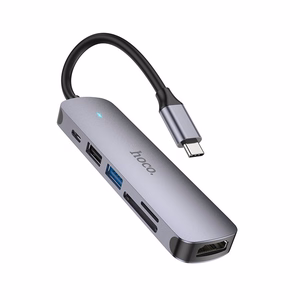 Sovitin Hoco HB28 Type-C monitoiminen HDMI+USB3.0+USB2.0+SD+TF+PD harmaa