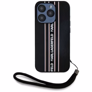 Karl Lagerfeld Saffiano Athleisure Stripes Cord Suojakuori iPhone 15 Pro:lle - vaaleanpunainen