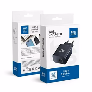 Puhelinlaturi Blue Star USB C + USB A QC4.0 PD 3A 25W TFB-TC-25WPD musta